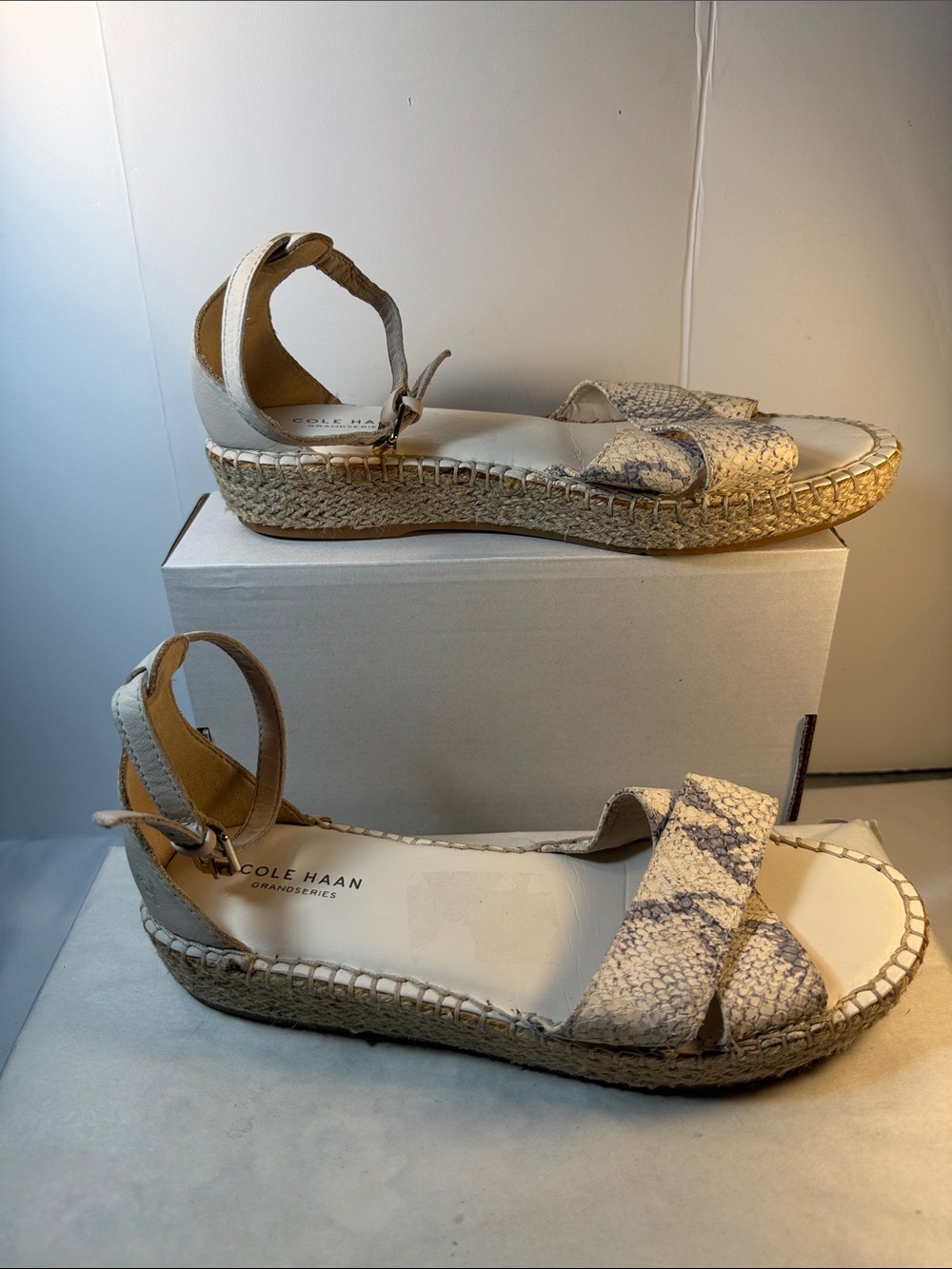 Cole Haan Neutral Snake-Print Espadrille Sandals